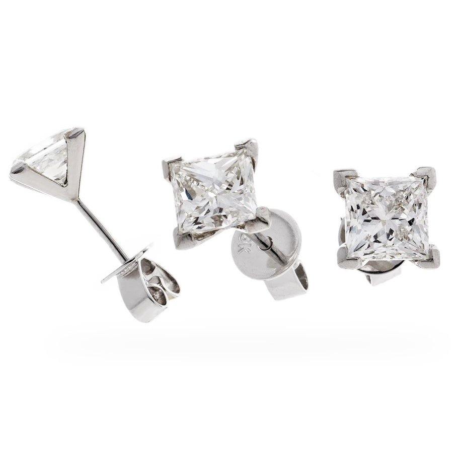 PRINCESS DIAMOND EARRINGS 1.00CT F/VS QUALITY IN 18K WHITE GOLD - David Ashley