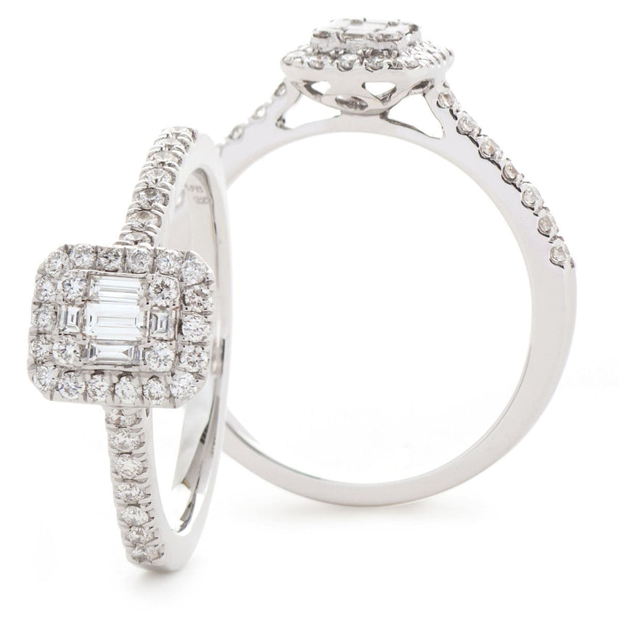 Rectangle Diamond Halo Cluster Ring 0.60ct F-VS Quality 18k White Gold - David Ashley