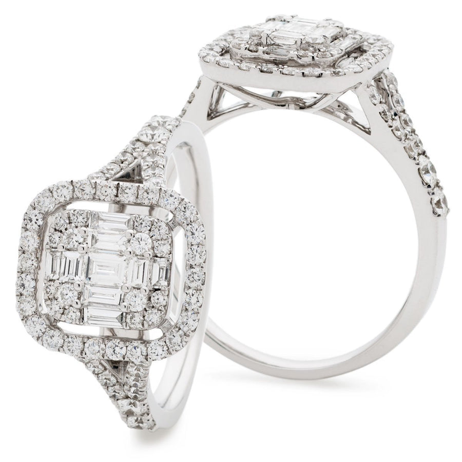 Rectangle Diamond Halo Cluster Ring 1.00ct F-VS Quality 18k White Gold - David Ashley