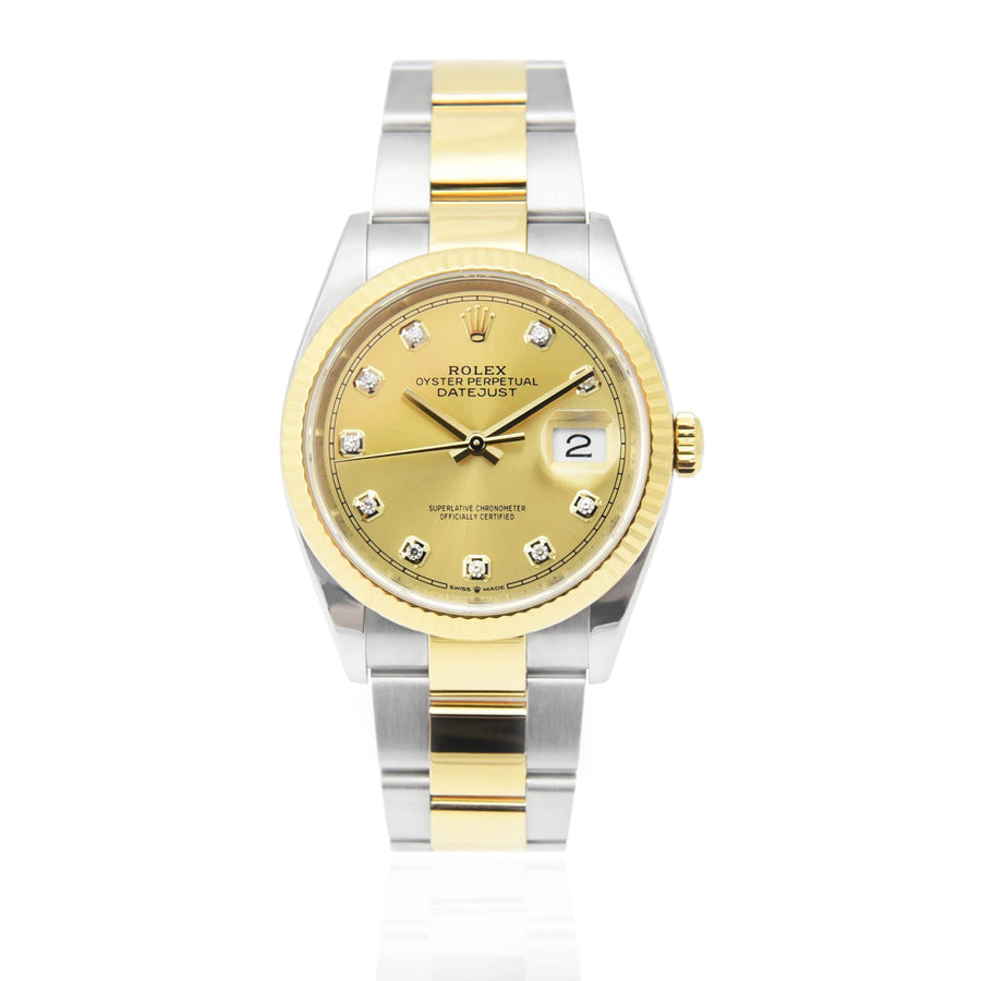 Rolex DateJust Champagne Diamond Dial Gold & Steel Ref: 126233 - David Ashley