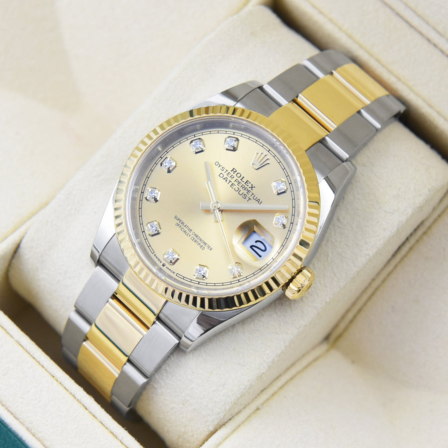 Rolex DateJust Champagne Diamond Dial Gold & Steel Ref: 126233 - David Ashley