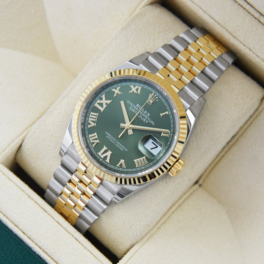 Rolex DateJust Olive Green Dial Gold & Steel Ref: 126233 - David Ashley