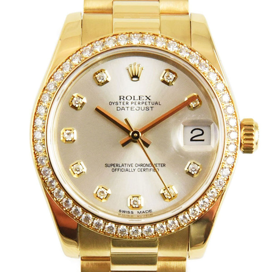 Rolex DateJust Silver Diamond Dial 18K Yellow Gold Ref: 178288 - David Ashley