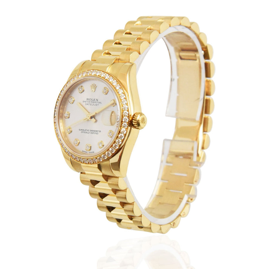 Rolex DateJust Silver Diamond Dial 18K Yellow Gold Ref: 178288 - David Ashley