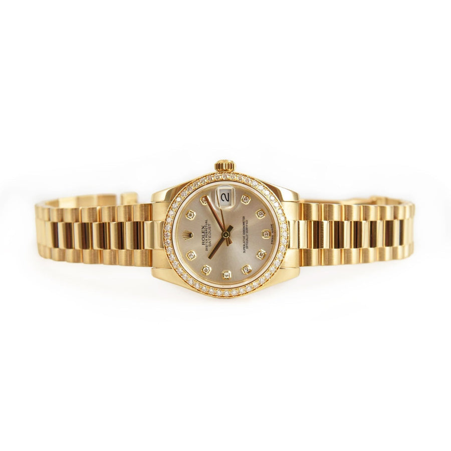 Rolex DateJust Silver Diamond Dial 18K Yellow Gold Ref: 178288 - David Ashley