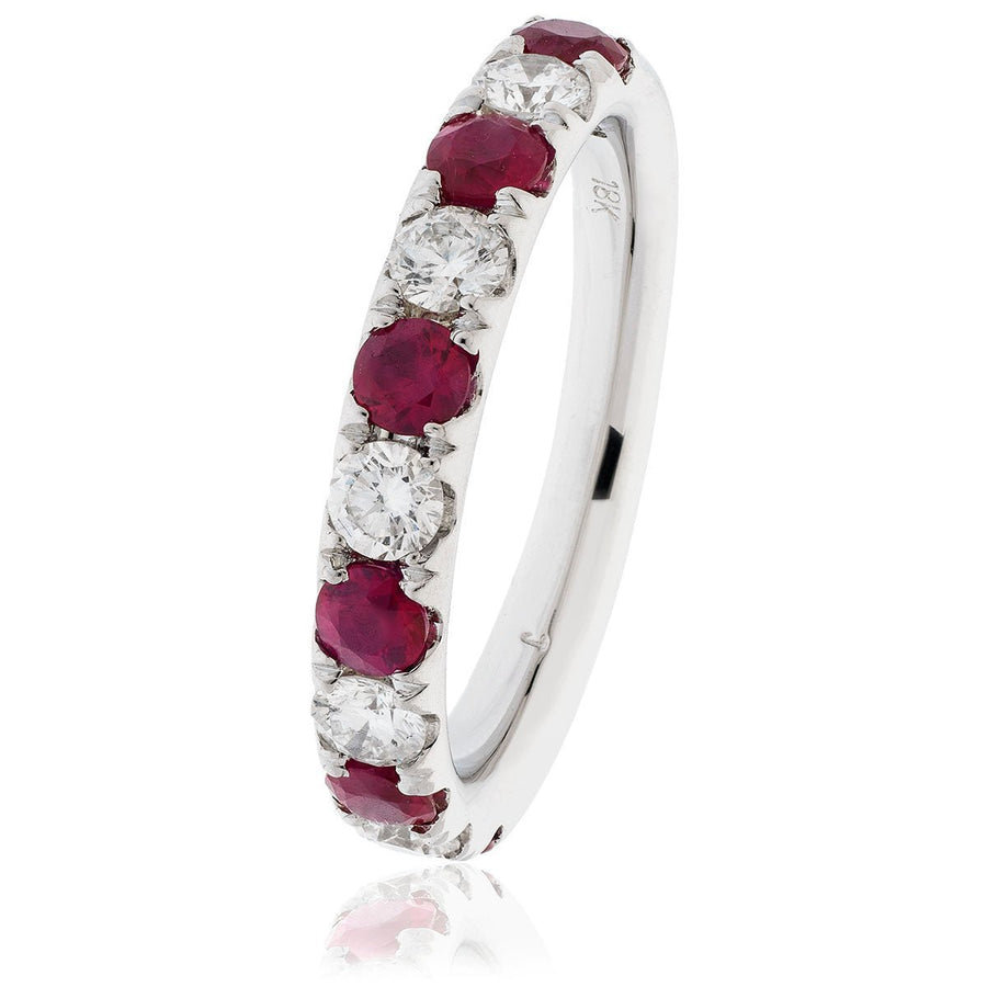 Ruby & Diamond 10 Stone Ring 1.30ct F-VS Quality in 18k White Gold - David Ashley