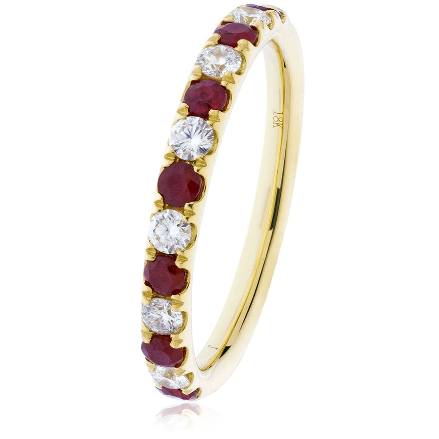 Ruby & Diamond 13 Stone Ring 0.60ct F-VS Quality in 18k Yellow Gold - David Ashley