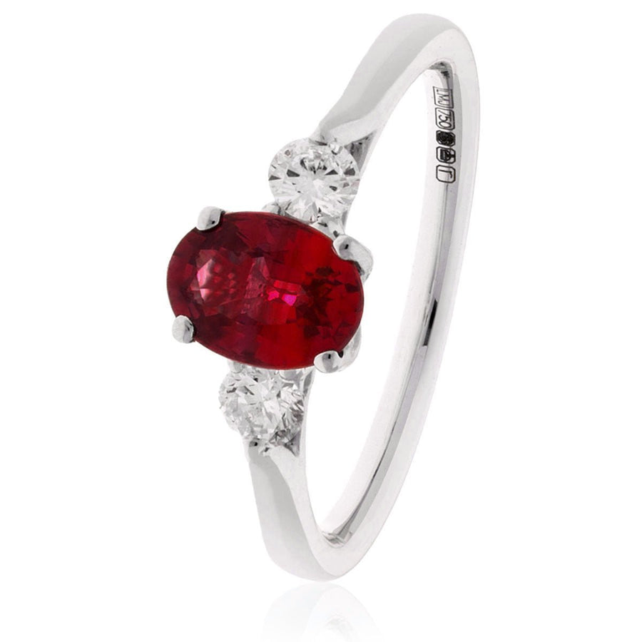 Ruby & Diamond 3 Stone Ring 0.70ct F-VS Quality in 18k White Gold - David Ashley