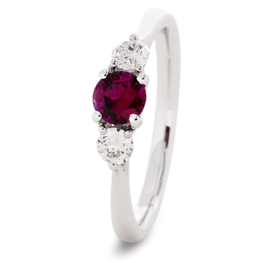 Ruby & Diamond 3 Stone Ring 0.88ct F-VS Quality in 18k White Gold - David Ashley