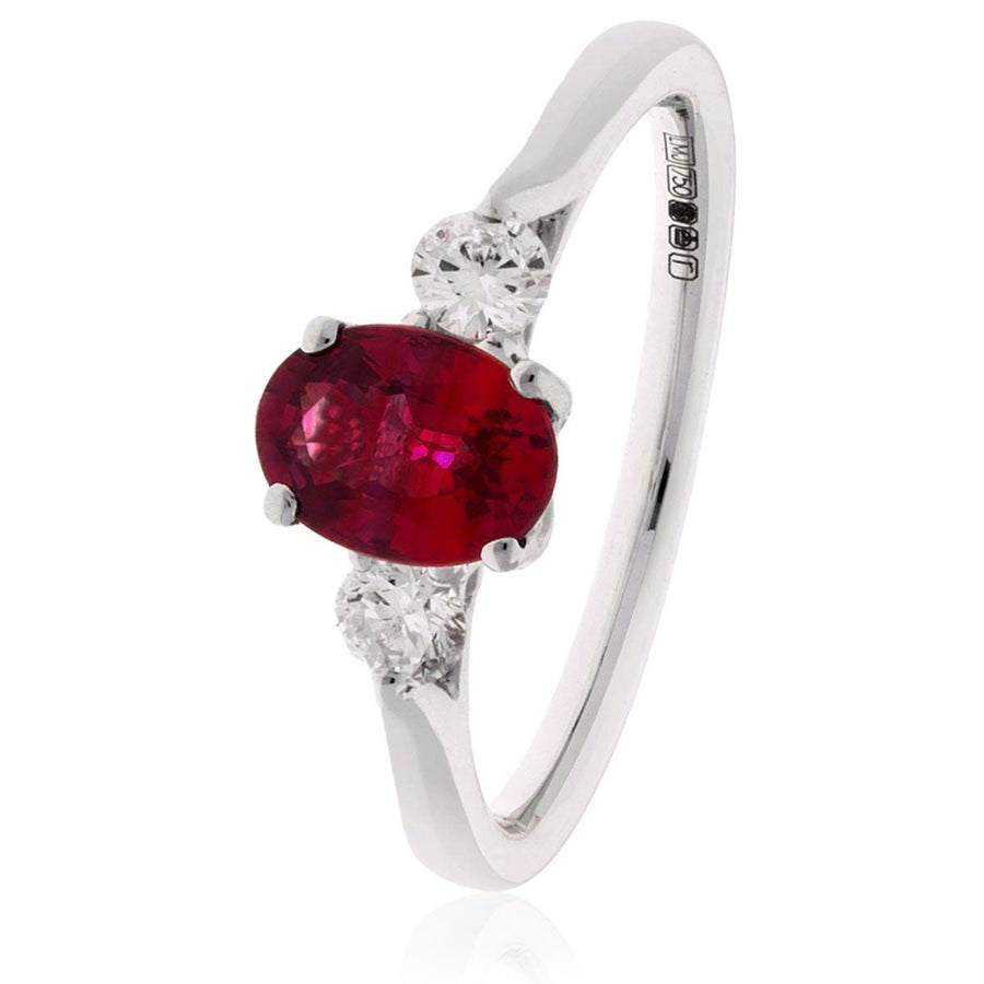 Ruby & Diamond 3 Stone Ring 1.34ct F-VS Quality in 18k White Gold - David Ashley