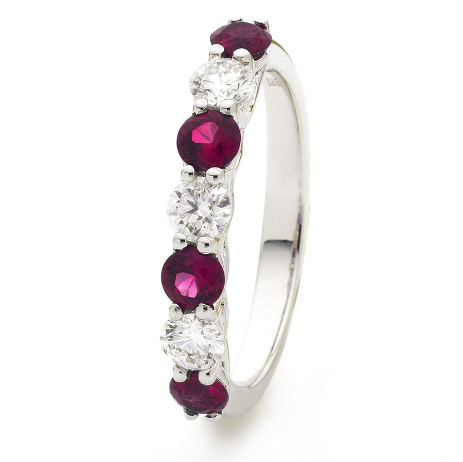 Ruby & Diamond 7 Stone Ring 0.55ct F-VS Quality in 18k White Gold - David Ashley