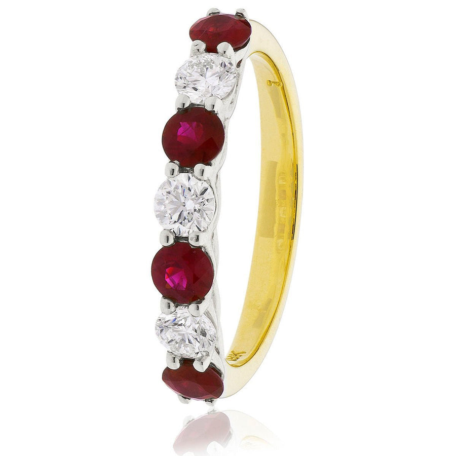 Ruby & Diamond 7 Stone Ring 0.55ct F-VS Quality in 18k Yellow Gold - David Ashley