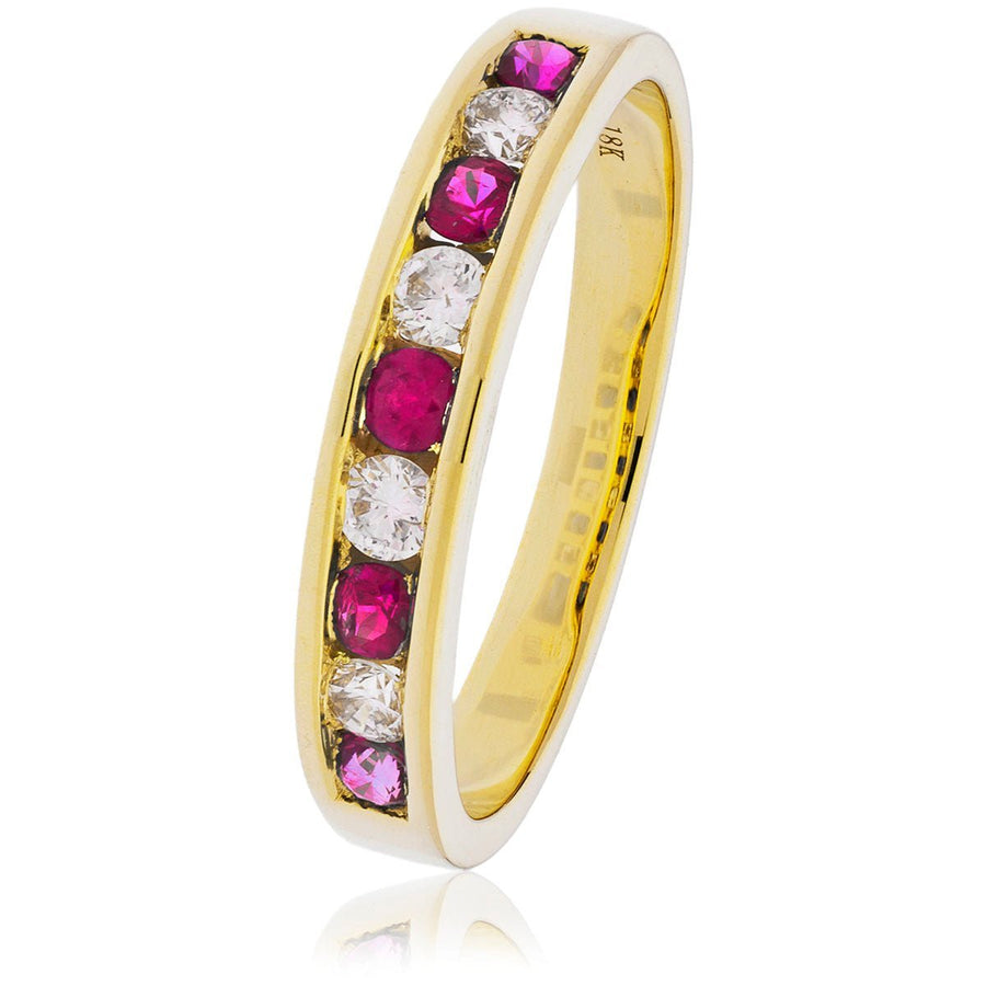Ruby & Diamond 9 Stone Ring 0.55ct F-VS Quality in 18k Yellow Gold - David Ashley