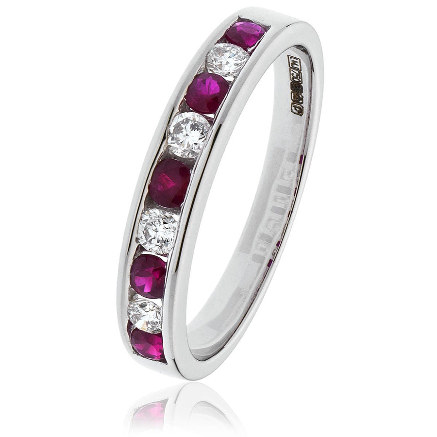 Ruby & Diamond 9 Stone Ring 1.15ct F-VS Quality in 18k White Gold - David Ashley