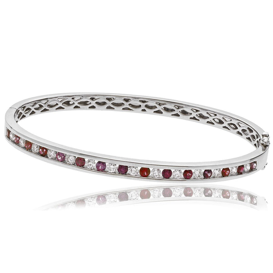 Ruby & Diamond Bangle 1.95ct F VS Quality in 18k White Gold - David Ashley