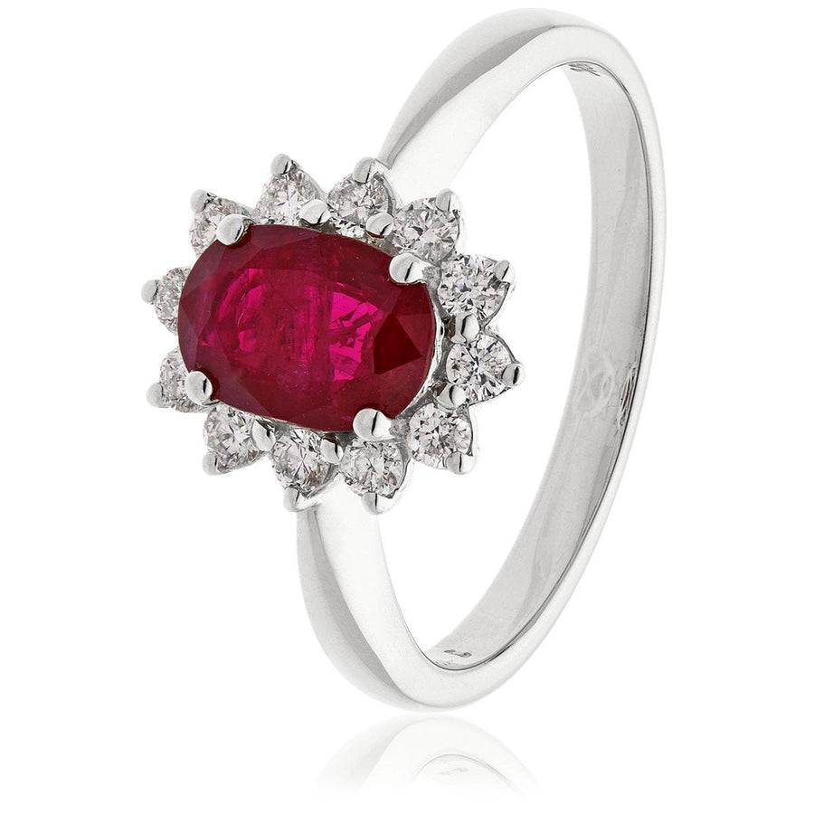 Ruby & Diamond Cluster Ring 0.70ct F-VS Quality in 18k White Gold - David Ashley