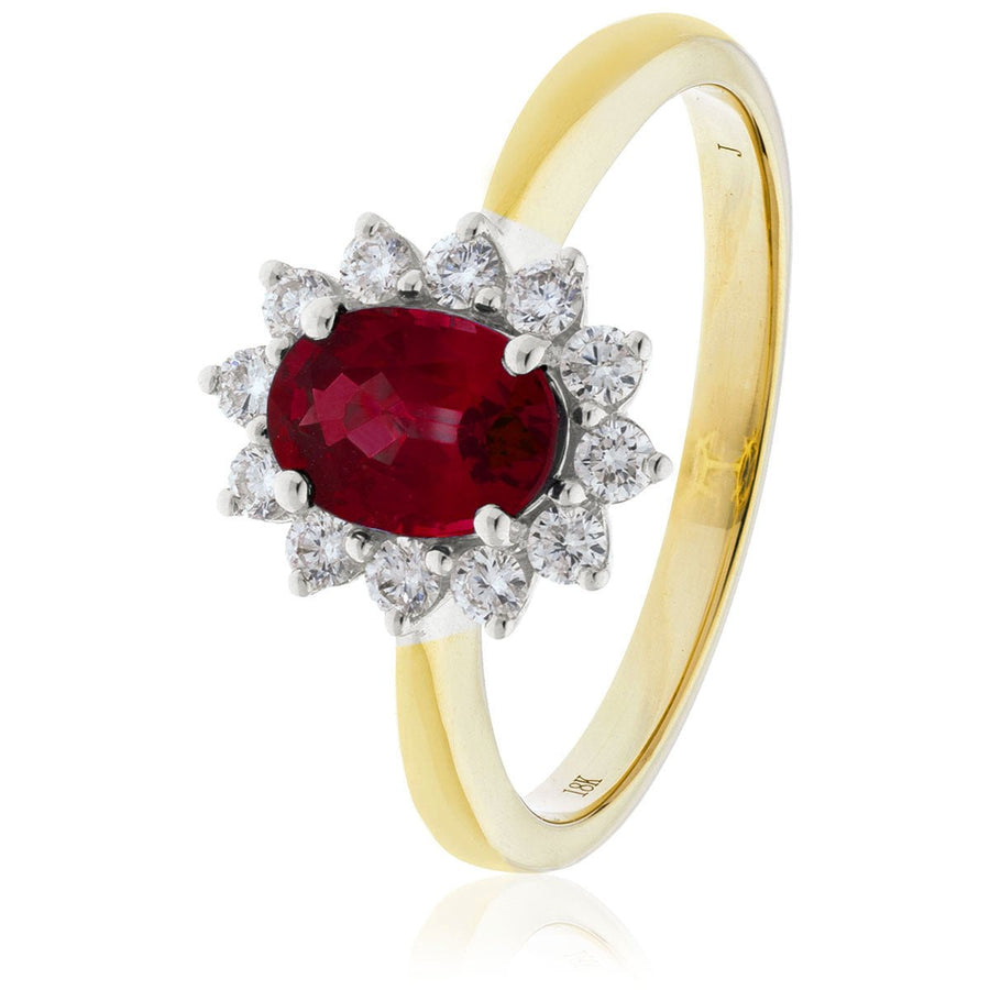 Ruby & Diamond Cluster Ring 0.70ct F-VS Quality in 18k Yellow Gold - David Ashley