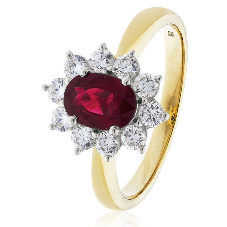 Ruby & Diamond Cluster Ring 2.50ct F-VS Quality in 18k Yellow Gold - David Ashley