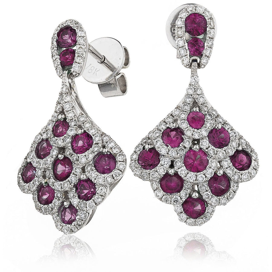 Ruby & Diamond Drop Earrings 2.20ct in 18k White Gold - David Ashley