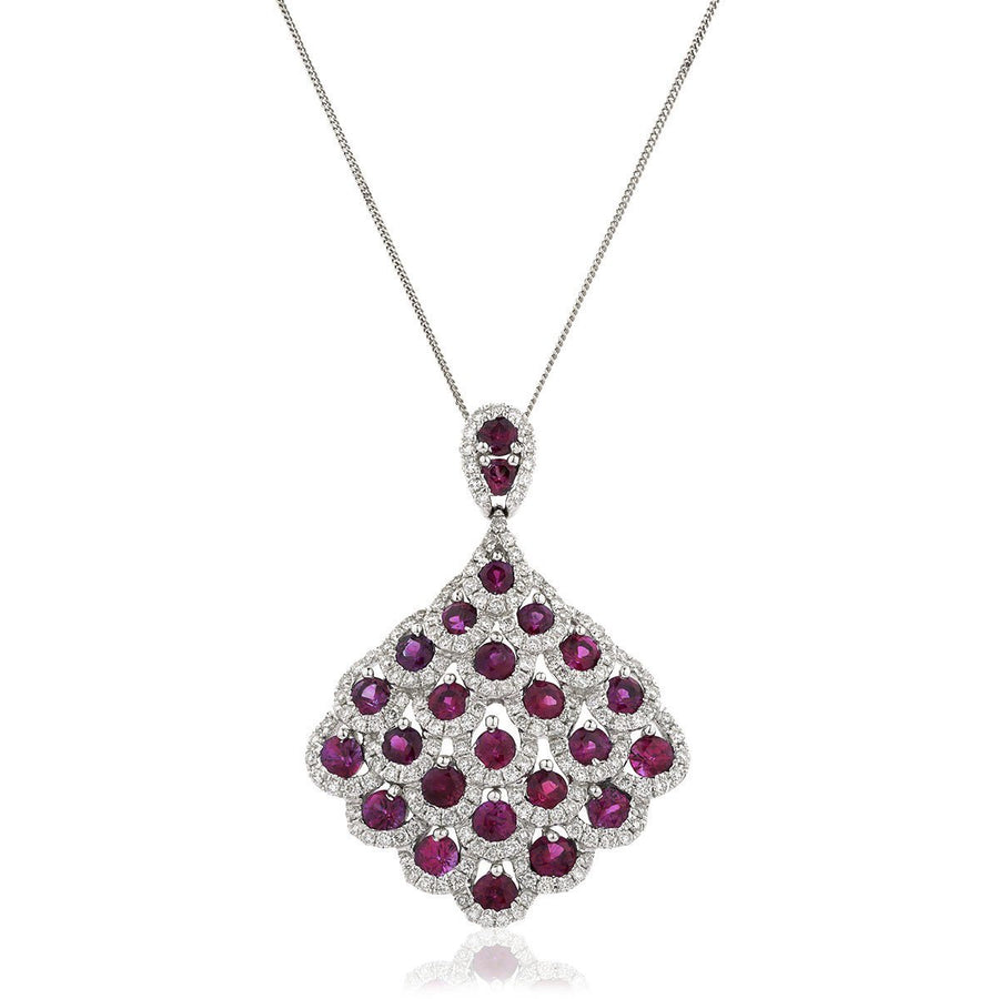 Ruby & Diamond Drop Necklace 3.50ct F VS Quality in 18k White Gold - David Ashley