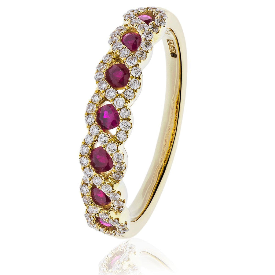 Ruby & Diamond Eternity Ring 0.60ct F-VS Quality in 18k Yellow Gold - David Ashley