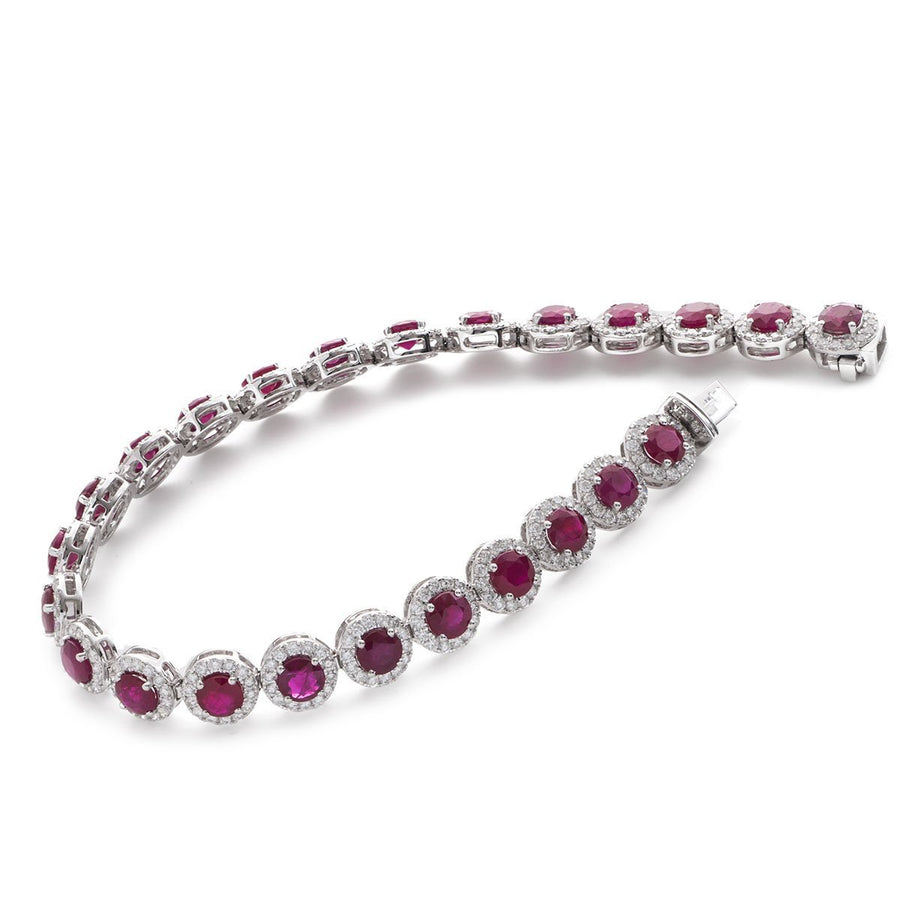 Ruby & Diamond Halo Bracelet 15.00ct F VS Quality in 18k White Gold - David Ashley