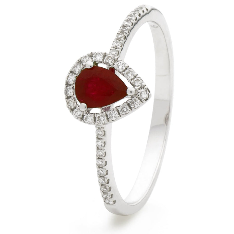 Ruby & Diamond Halo Engagement Ring 0.45ct F-VS Quality 18k White Gold - David Ashley