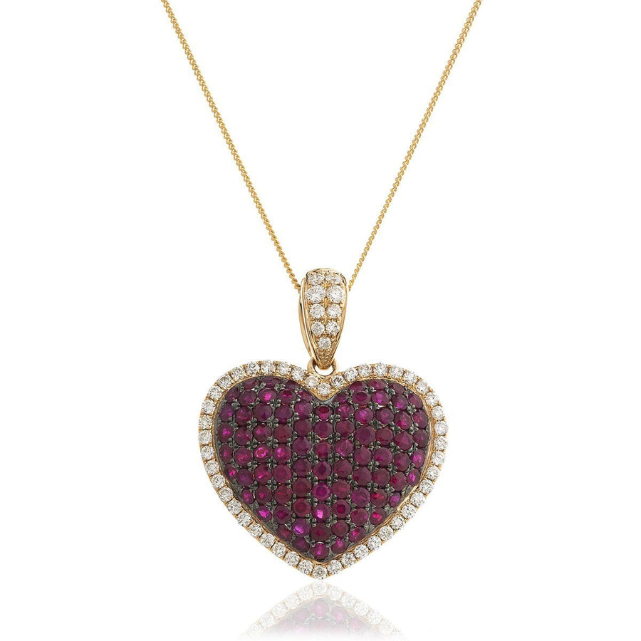 Ruby & Diamond Heart Necklace 2.10ct F VS Quality in 18k Rose Gold - David Ashley