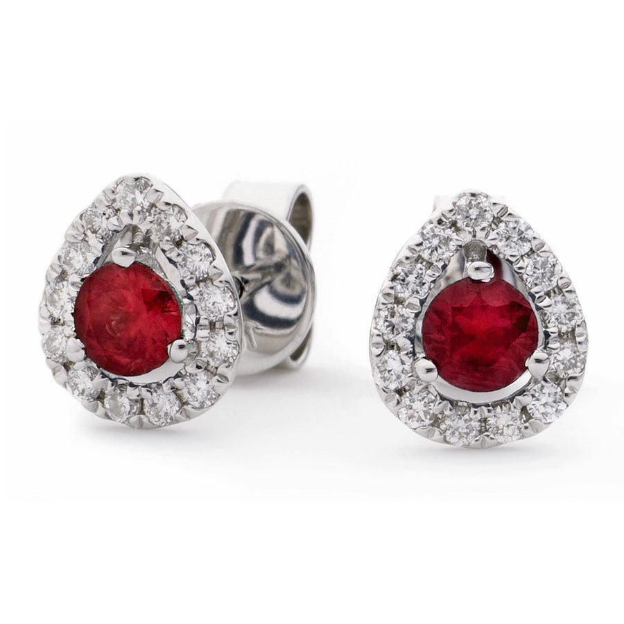 Ruby & Diamond Pear Cluster Earrings 0.65ct in 18k White Gold - David Ashley