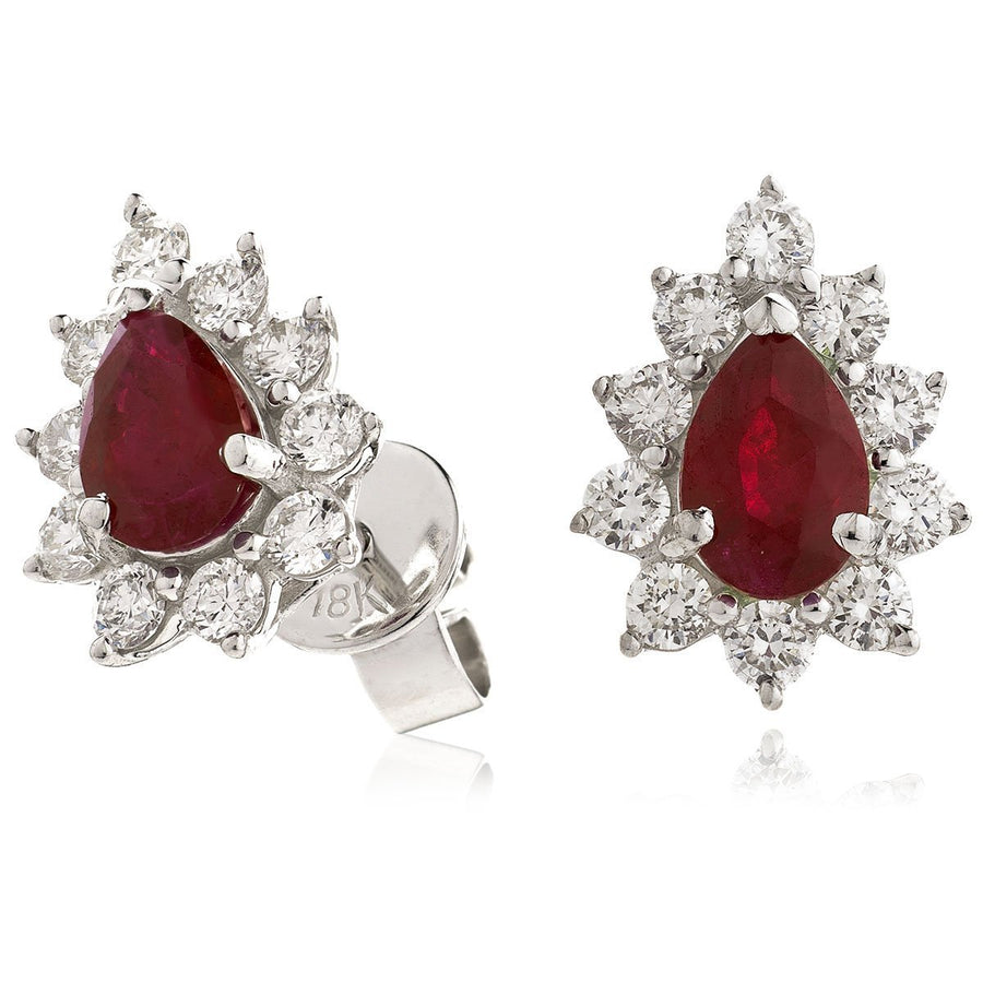 Ruby & Diamond Pear Cluster Earrings 1.30ct in 18k White Gold - David Ashley
