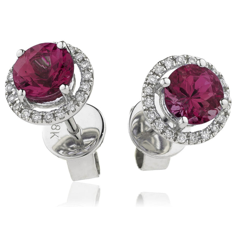 Ruby & Diamond Round Cluster Earrings 1.25ct in 18k White Gold - David Ashley