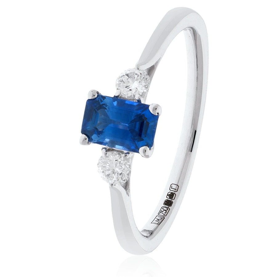 Sapphire & Diamond 3 Stone Ring 0.80ct F-VS Quality in 18k White Gold - David Ashley