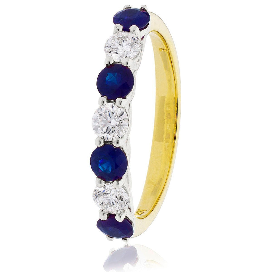 Sapphire & Diamond 7 Stone Ring 0.55ct F-VS Quality in 18k Yellow Gold - David Ashley