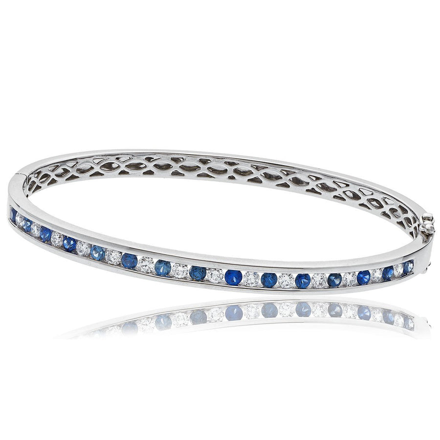 Sapphire & Diamond Bangle 1.95ct F VS Quality in 18k White Gold - David Ashley