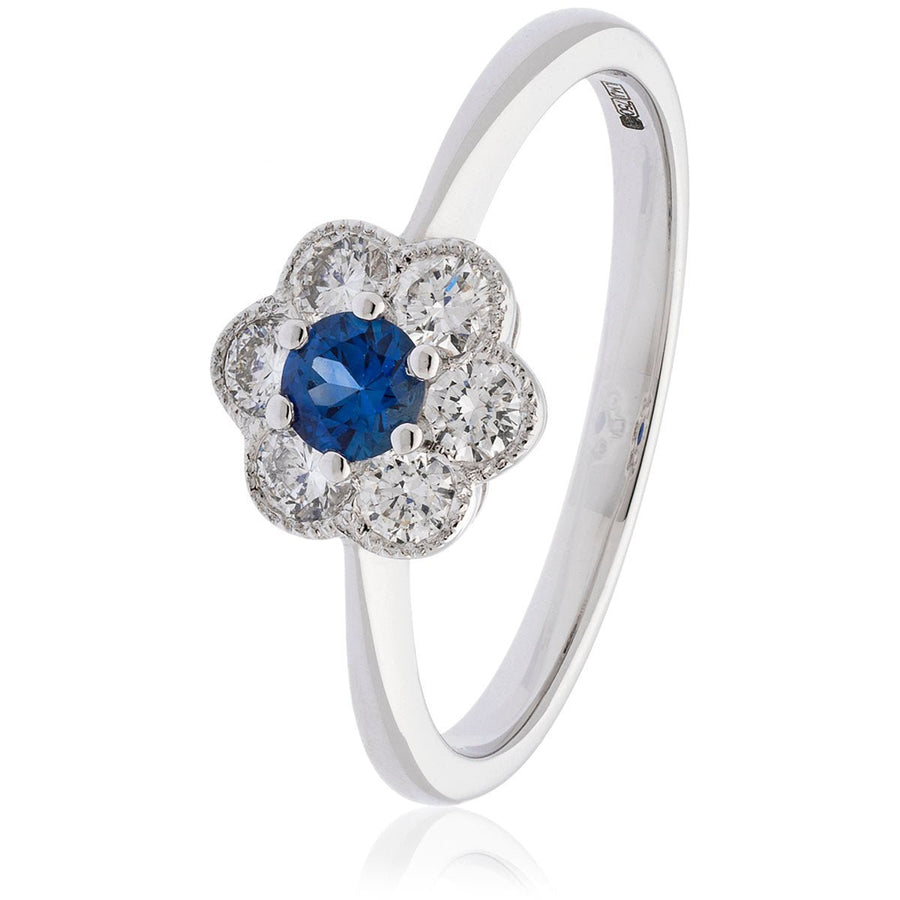 Sapphire & Diamond Cluster Ring 0.50ct F-VS Quality in 18k White Gold - David Ashley