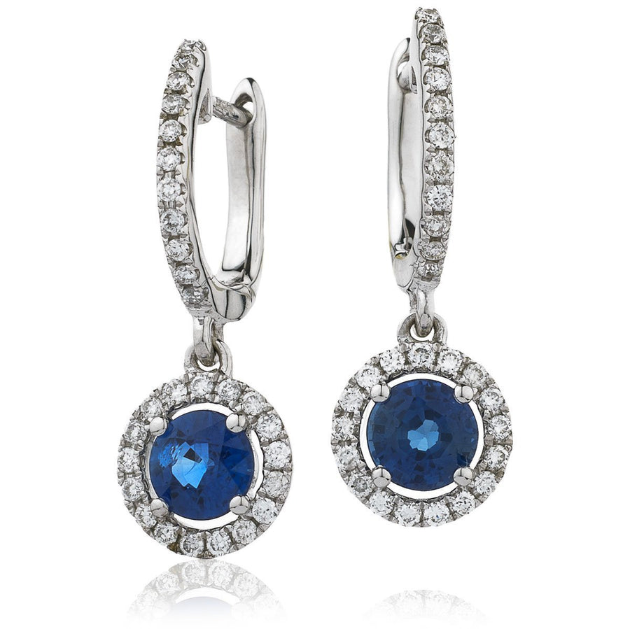 Sapphire & Diamond Drop Earrings 1.30ct in 18k White Gold - David Ashley