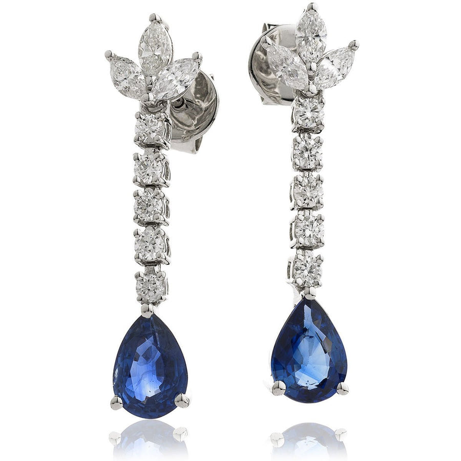 Sapphire & Diamond Drop Earrings 1.90ct in 18k White Gold - David Ashley