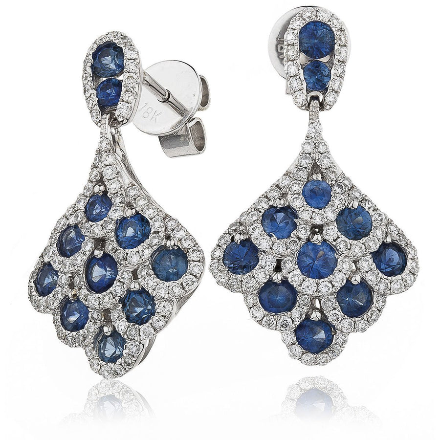 Sapphire & Diamond Drop Earrings 2.30ct in 18k White Gold - David Ashley