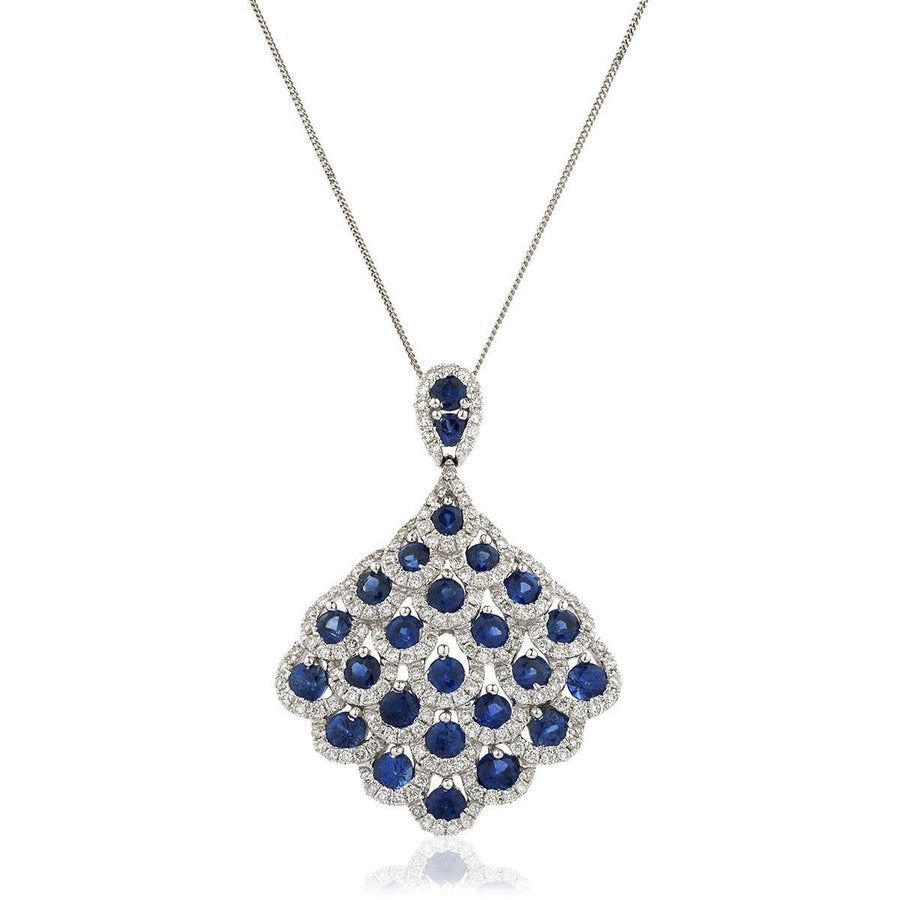Sapphire & Diamond Drop Necklace 3.50ct F VS Quality in 18k White Gold - David Ashley