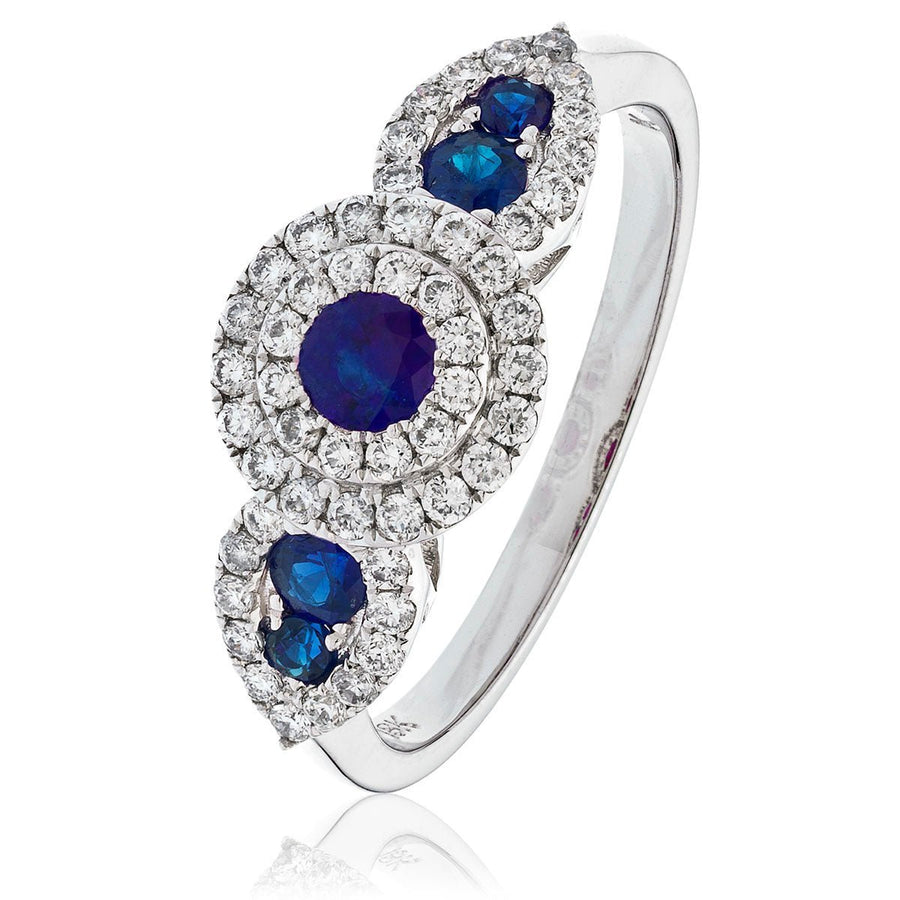 Sapphire & Diamond Fancy Ring 0.80ct F-VS Quality in 18k White Gold - David Ashley