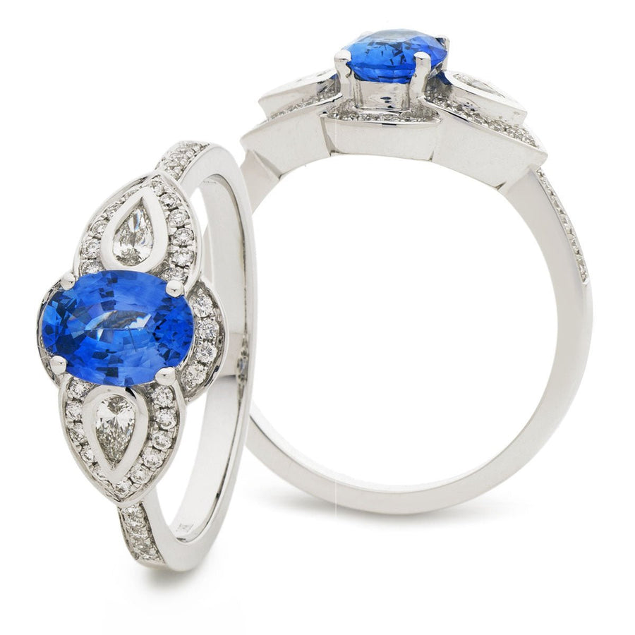 Sapphire & Diamond Fancy Ring 0.90ct F-VS Quality in 18k White Gold - David Ashley