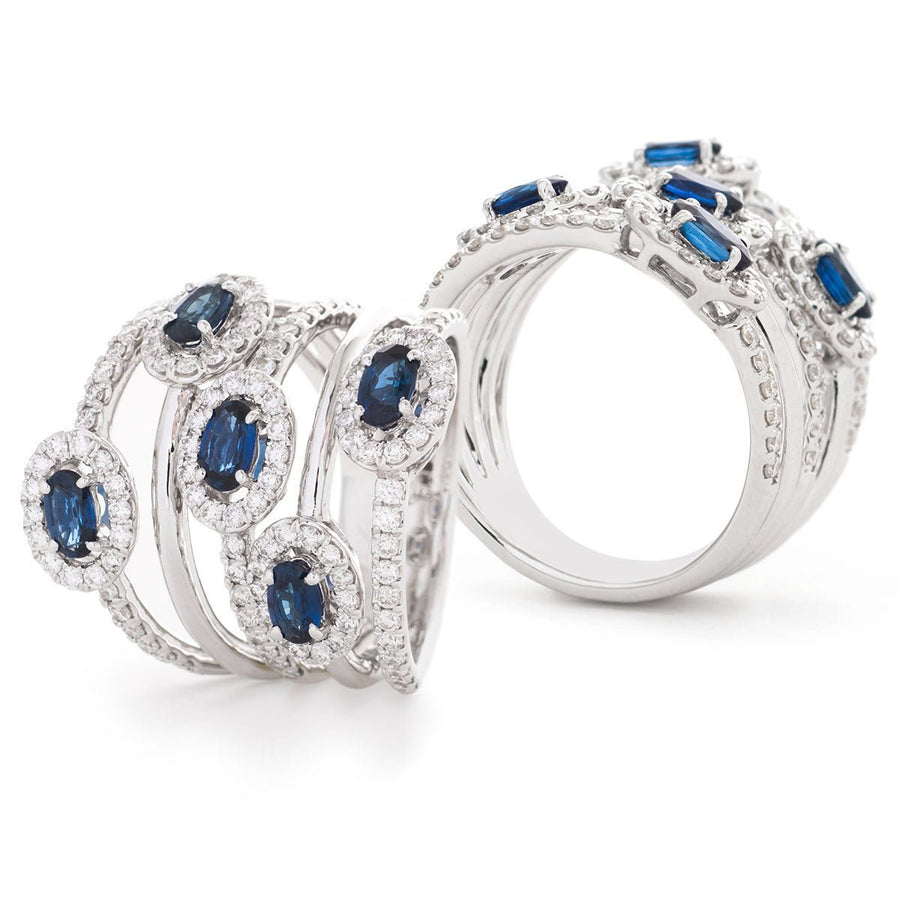 Sapphire & Diamond Fancy Ring 2.80ct F-VS Quality in 18k White Gold - David Ashley