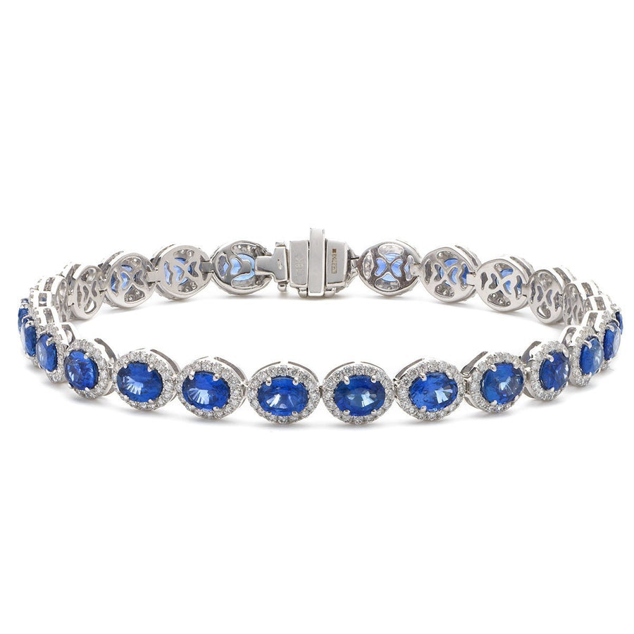Sapphire & Diamond Halo Bracelet 12.27ct F VS Quality in 18k White Gold - David Ashley