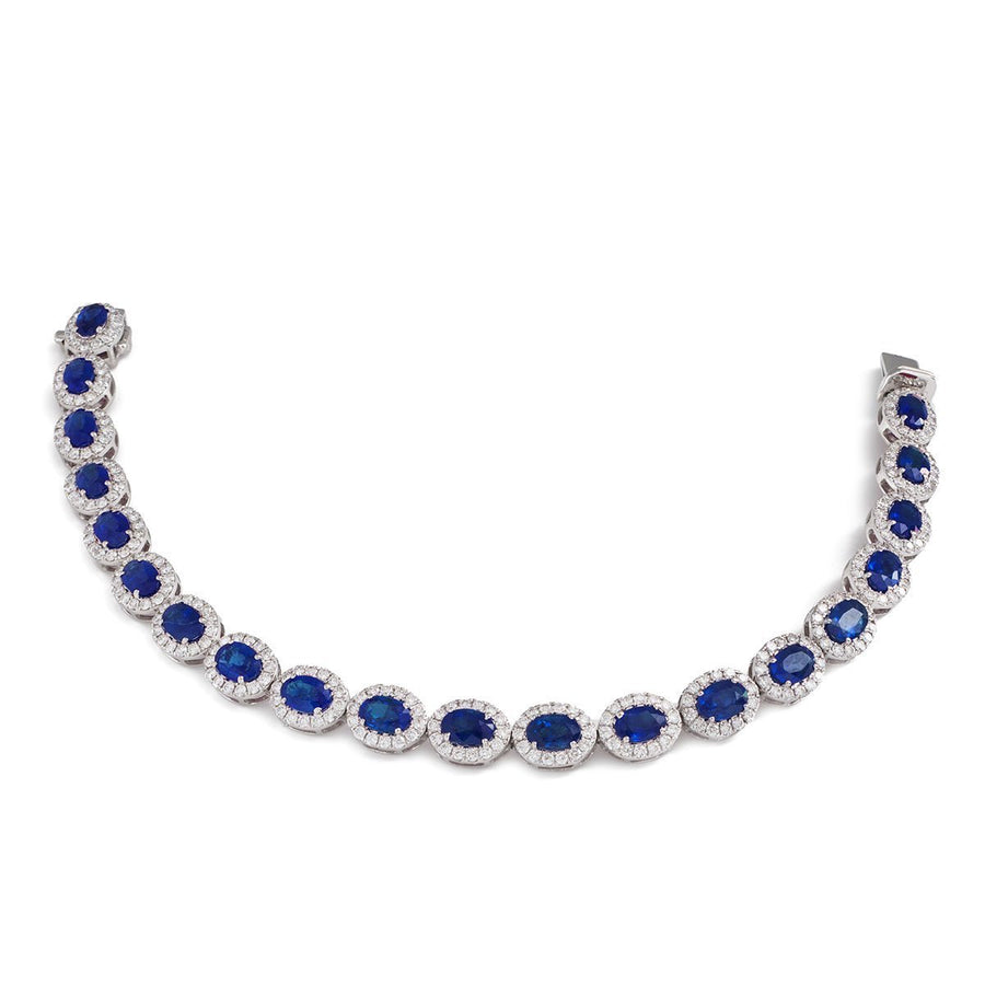 Sapphire & Diamond Halo Bracelet 12.80ct F VS Quality in 18k White Gold - David Ashley