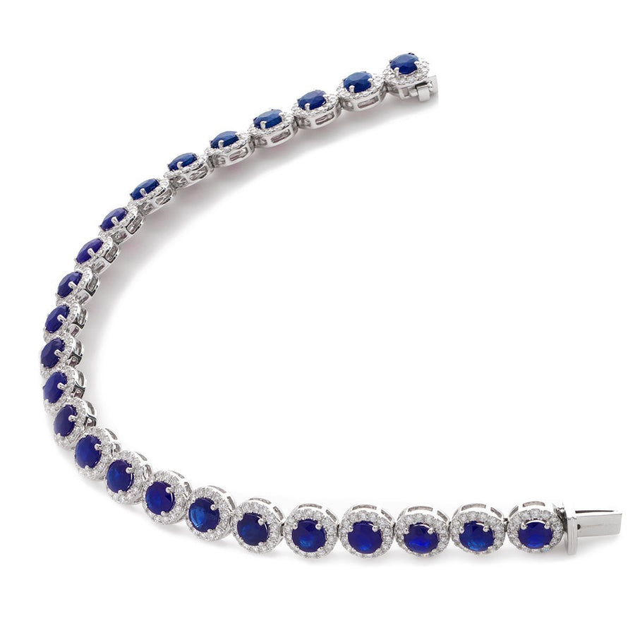 Sapphire & Diamond Halo Bracelet 15.25ct F VS Quality in 18k White Gold - David Ashley