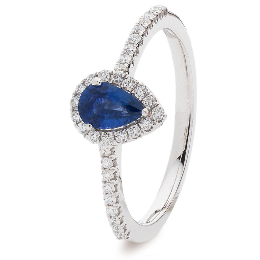 Sapphire & Diamond Halo Ring 0.70ct F-VS Quality in 18k White Gold - David Ashley