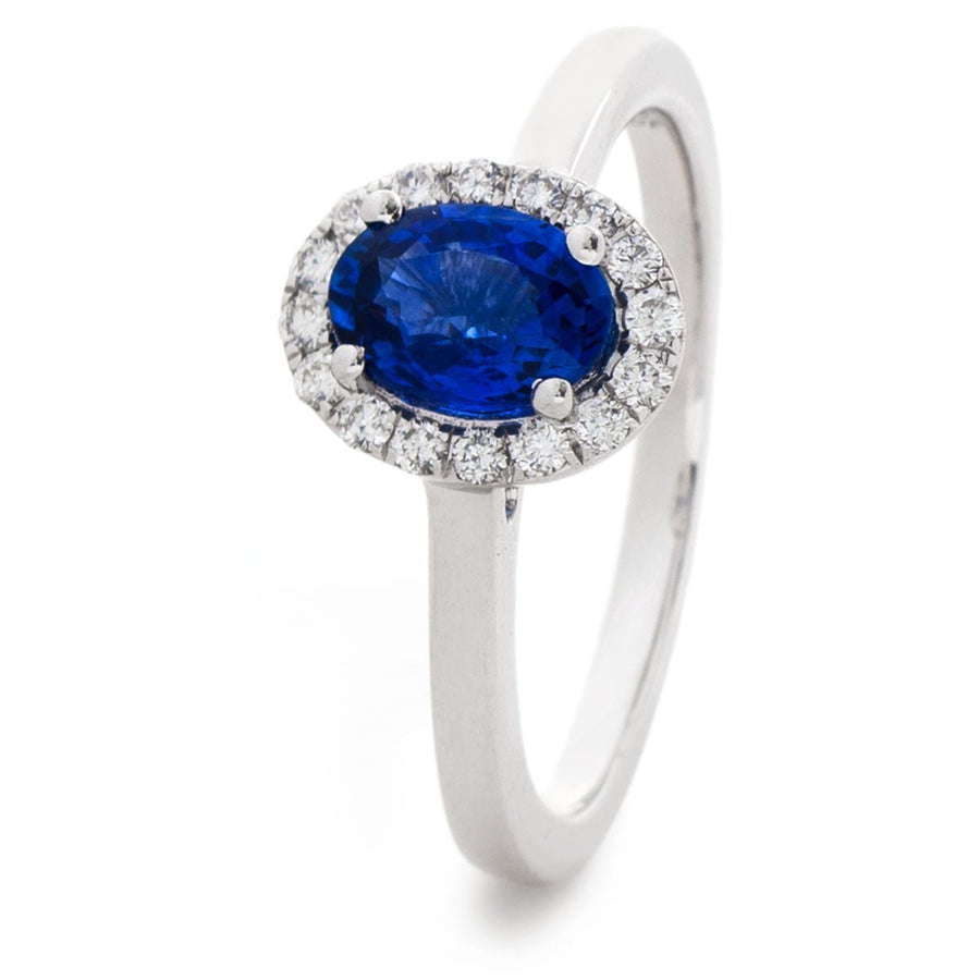 Sapphire & Diamond Halo Ring 0.75ct F-VS Quality in 18k White Gold - David Ashley
