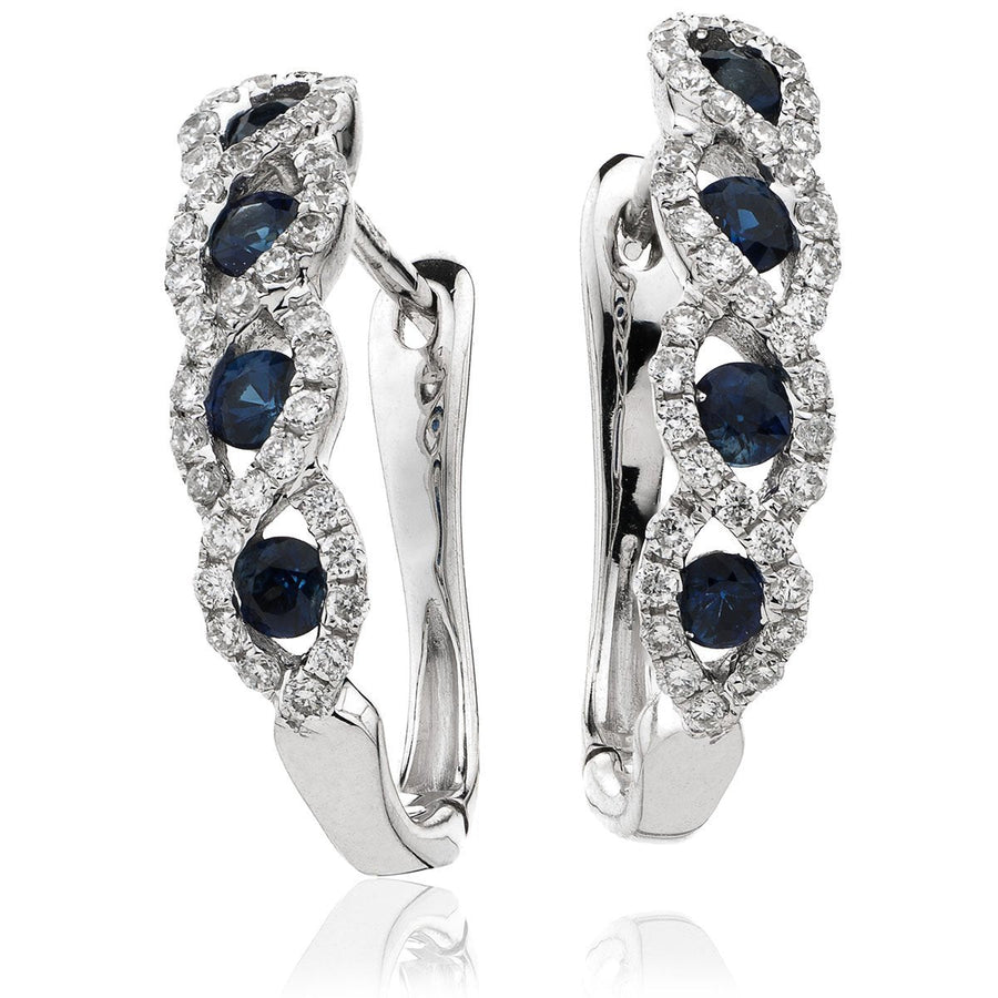 Sapphire & Diamond Hoop Earrings 0.65ct in 18k White Gold - David Ashley