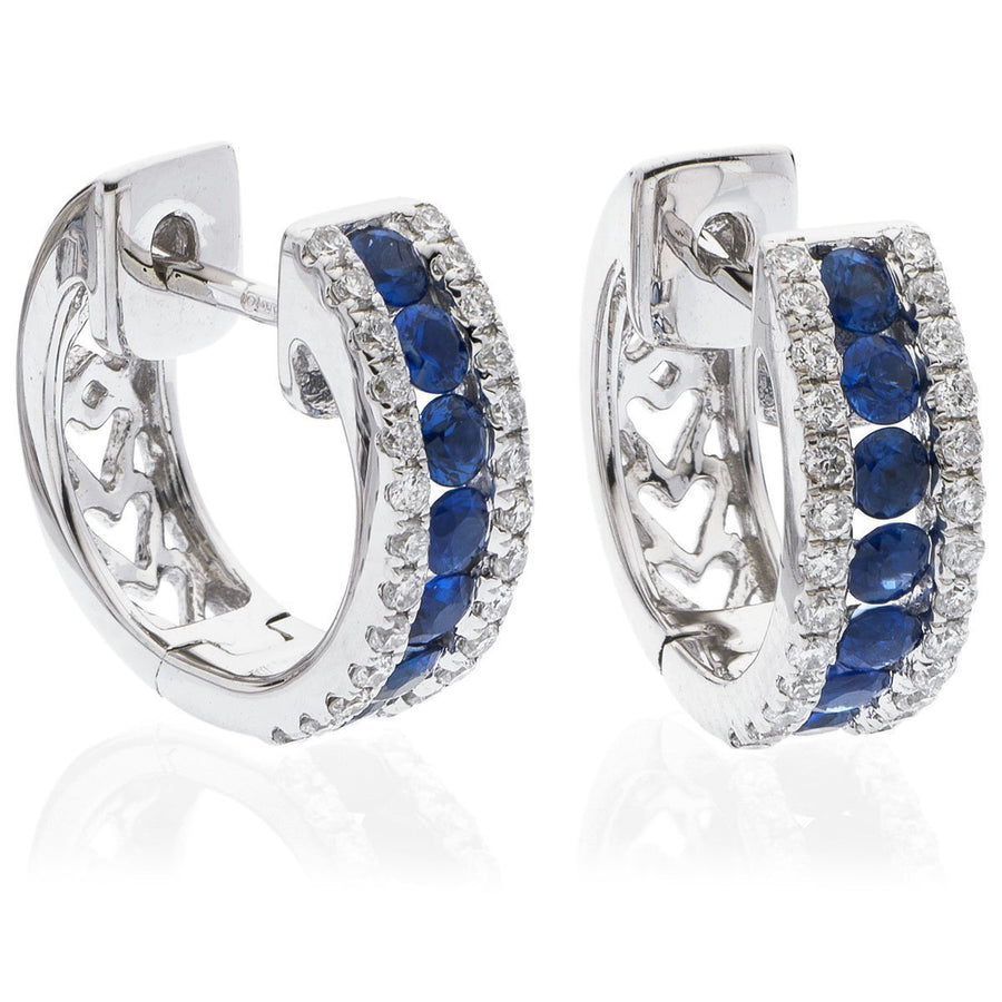 Sapphire & Diamond Hoop Earrings 0.90ct in 18k White Gold - David Ashley