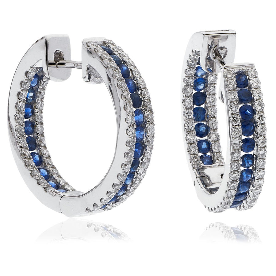 Sapphire & Diamond Hoop Earrings 1.85ct in 18k White Gold - David Ashley